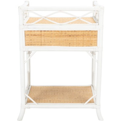 White and Natural Rattan 1-Drawer Nightstand