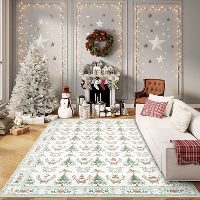 Washable Christmas Rug Xmas Tree Floor Mats with Non-Slip Backing, Kitchen