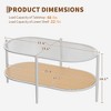 37" Rattan Oval Coffee Table, 2-Tier Storage Shelf and Metal Frame, Water-Wave Glass Table top Cocktail Tea Table, Farmhouse Center Tables - 2 of 4