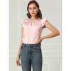 Allegra K Women's Round Neck Cut Out Front Solid Pleated Cap Sleeve Blouse - 3 of 4