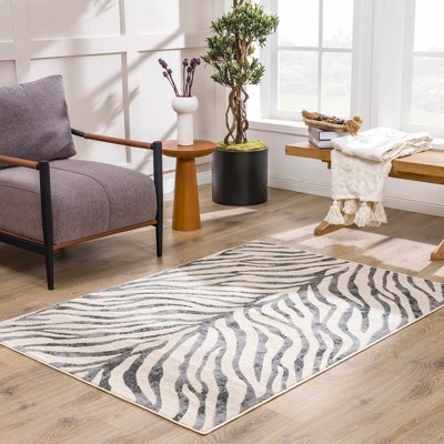 Hauteloom Gray Ecorse Zebra Print Area Rug