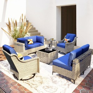 XIZZI 8PCS Furniture Set, Modular Sectional Sofa with Swivel Rocking Chairs and Side Table, Outside Coversation Set with Solar Coffee Table - 1 of 4
