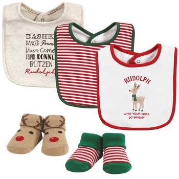Hudson Baby Unisex Baby Cotton Bib and Sock Set, Rudolph, One Size