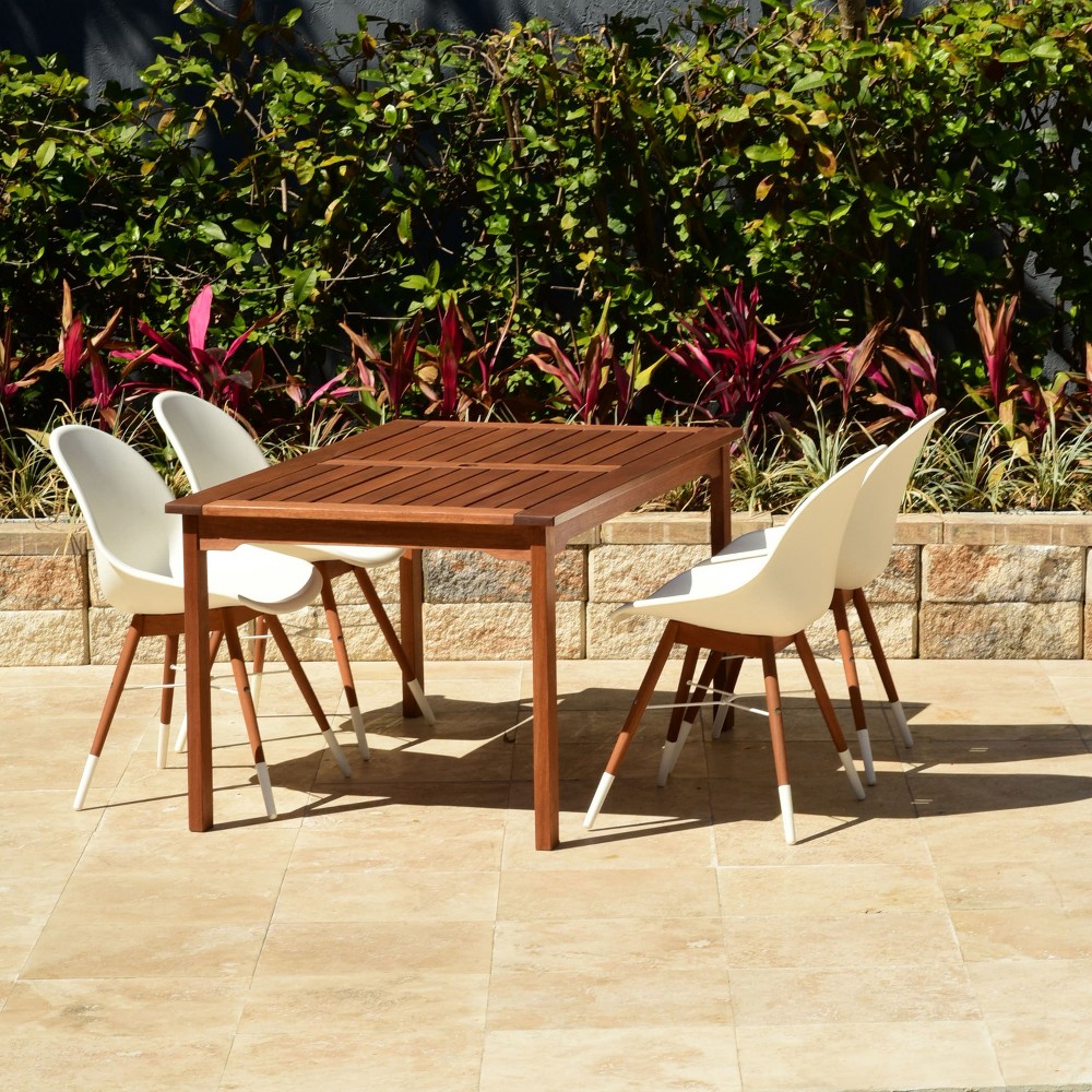 5pc Metz Rectangular Eucalyptus Patio Dining Set White - Amazonia