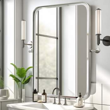 Neutypechic Metal Frame Rectangle Mirror Pivot Bathroom Vanity Mirror