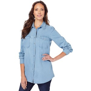 Roaman's Women's Plus Size Olivia Denim Big Shirt - 1 of 4