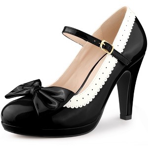 Perphy Women's Bow Platform Ankle Strap Stiletto Heels Mary Jane Pumps - 1 of 4