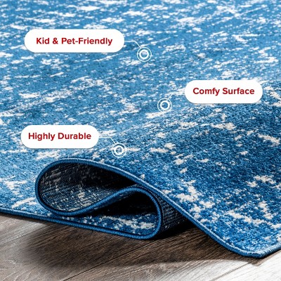 Distressed Moroccan Trellis 4' Square Blue Synthetic Area Rug