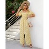 Women's Summer Smocked Jumpsuits Casual Square Neck Short Sleeve High Waist Wide Leg Rompers with Pockets - 4 of 4