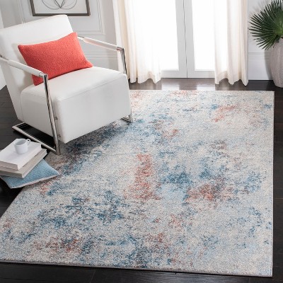 Off-White and Blue Abstract Round Synthetic Area Rug