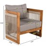 Acacia Wood Outdoor Set of 2 Club Chair with Curved Tub Design,Woven Rope Accents and Water-Resistant Cushions for Patio – The Pop Home - 3 of 4