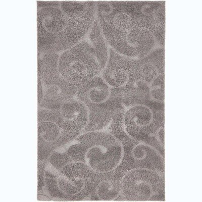 Dark Gray Floral Shag Rectangular Easy Care Rug, 5' x 8'