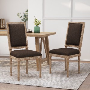 Lyngins French Country Armless Dining Chairs (Set of 2) – Upholstered Living Room Chair with Rubberwood Frame, Weathered Finish Kitchen Chair - 1 of 4