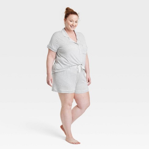 Women's Beautifully Soft Short Sleeve Notch Collar Top and Shorts Pajama  Set - Stars Above™ Gray 1X