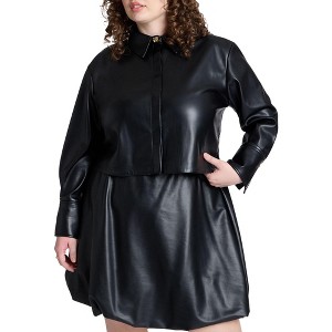 ELOQUII Women's Plus Size Faux Leather Boxy Top - 1 of 4