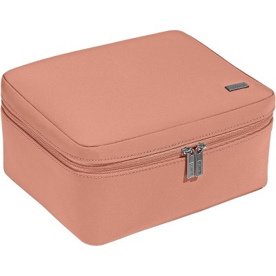 Away Cosmetics Bag, Makeup Bag with Detachable Brush Roll, Waterproof, Clear Zip Pockets, Travel Friendly, Clay Pink