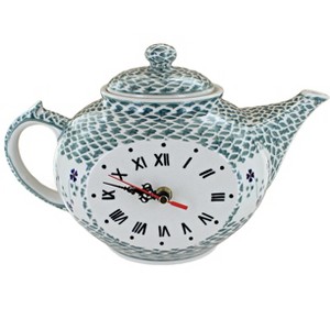 Blue Rose Polish Pottery Z142 Manufaktura Mantle Teapot Clock - 1 of 2