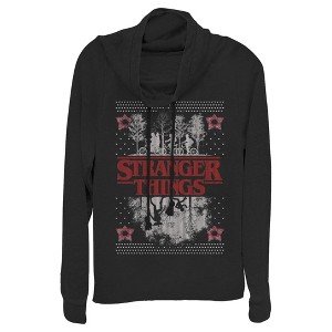 Juniors Womens Stranger Things Ugly Christmas Style Cowl Neck Sweatshirt - 1 of 4
