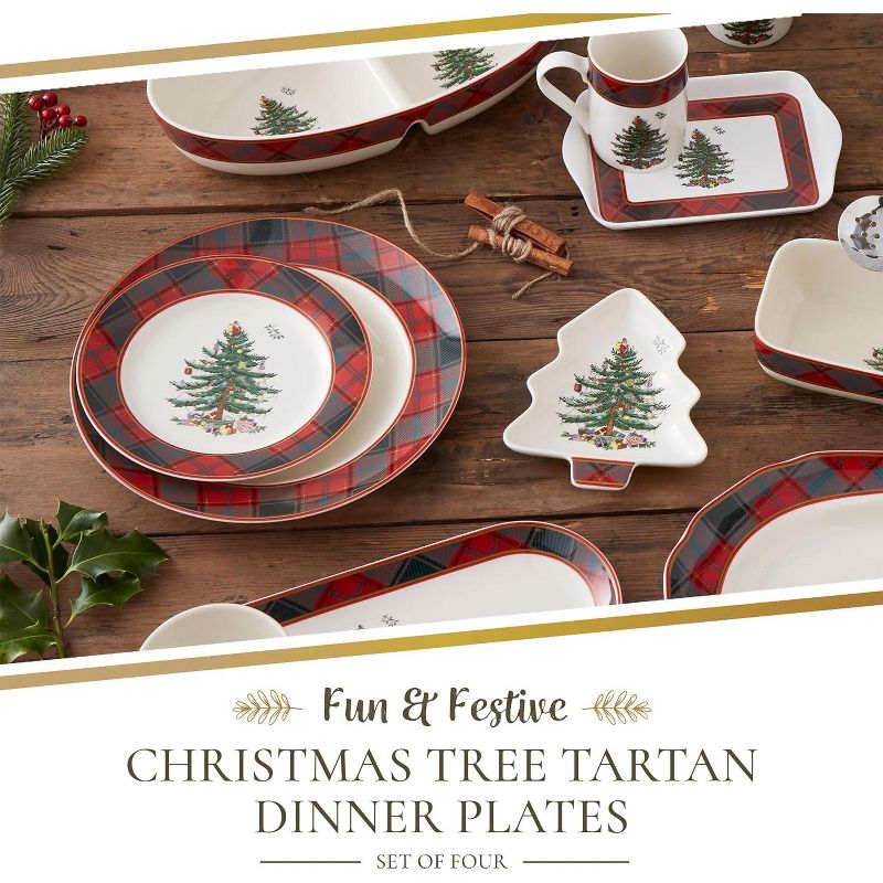 Spode Christmas Tree Tartan 10.5 Inch Dinner Plate, Set of 4, Dishwasher and Microwave Safe, 2 of 8