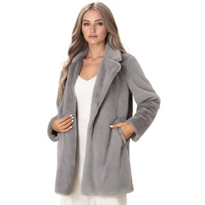 Allegra K Women's Lapel Collar Faux Fur Fuzzy Winter Long Overcoat with Pockets - 1 of 4