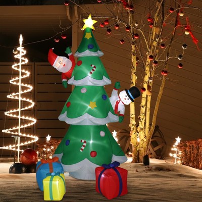 Angel Sar 8FT Inflatable Christmas Tree, Lighted Outdoor Decoration with Snowman Santa and Gift Boxes, 9 String Lights Garden Yard Decor