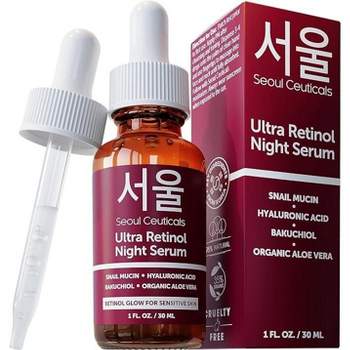 Seoul Ceuticals 1% Korean Retinol Night Serum for Face - 97.5% Snail Mucin + Hyaluronic Acid + Bakuchiol, Cruelty Free K Beauty for Sensitive Skin 1oz