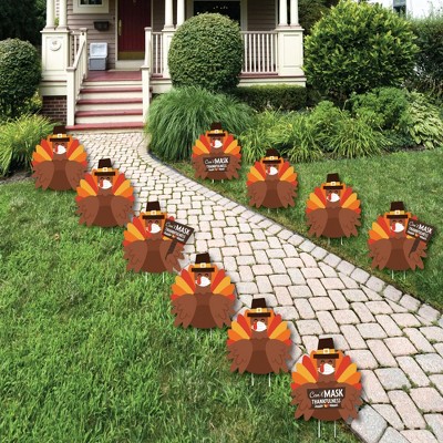 Big Dot of Happiness Can't Mask Thankfulness - Turkey Lawn Decorations - Outdoor 2021 Happy Thanksgiving Turkey Yard Decorations - 10 Piece