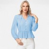 Anna-Kaci Women's Long Sleeve Button Front Peplum Blouse with V-Neckline and Gathered Waist Detail - 3 of 4