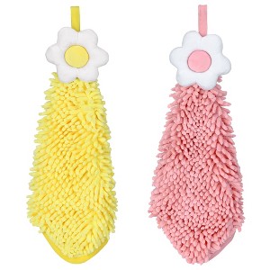 REGALWOVEN Chenille Soft Absorbent Flower Hanging Hand Towels for Bathroom 2 Pcs - 1 of 4