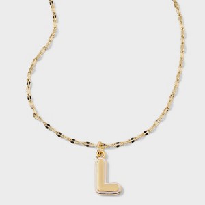 14K Gold Dipped Enamel "L" Initial Pendant Necklace - A New Day™ Gold/White - 1 of 4