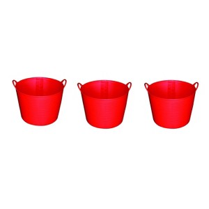 Little Giant FT11RED 11 Gallon Indoor Outdoor Heavy Duty Impact Resistant Multipurpose Farm Bucket Rubber Flex Tub with Handles (3 Pack) - 1 of 4