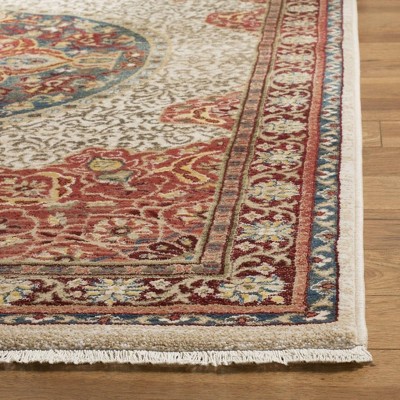 Ivory and Red Synthetic Traditional Rectangular Area Rug