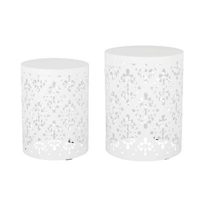 2pk Mathena Outdoor Round Iron Side Tables White - Christopher Knight Home