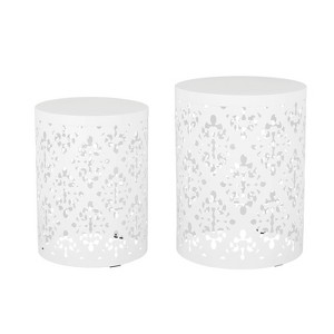 2pk Mathena Outdoor Round Iron Side Tables White - Christopher Knight Home - 1 of 4