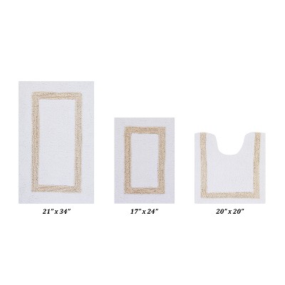 Hotel 3 PC Bath Rug 100% Premium Cotton Tufted Weave Two Tone Reversible Bathroom Rug, Super Soft Absorbent, Machine Washable Bath Mat