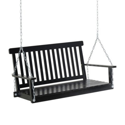 Syemin Patio Swings Outsunny 2-Seater Hanging Porch Swing Outdoor Patio Swing Chair Seat with Slatted Build and Chains, Black, 46.75"*25.5"*24"