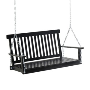 Syemin Patio Swings Outsunny 2-Seater Hanging Porch Swing Outdoor Patio Swing Chair Seat with Slatted Build and Chains, Black, 46.75"*25.5"*24" - 1 of 4