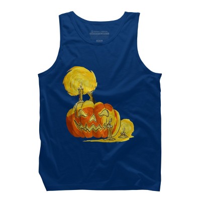 Men's Design By Humans Halloween Pumpkin with Candle and Evil Smile By wubbadub Tank Top