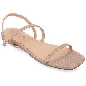 Journee Collection Womens Crishell Textured Material Sling Back Stacked Heel Sandals - 1 of 4