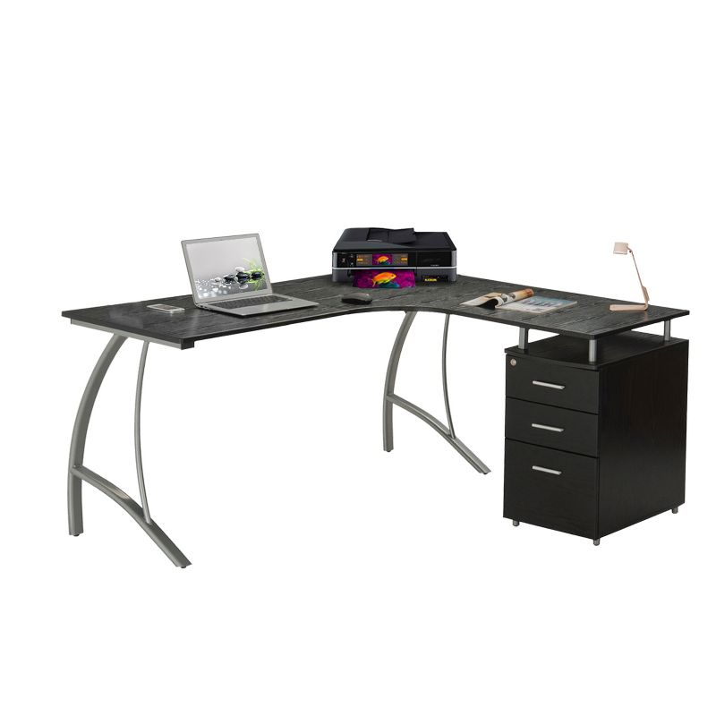 Modern L Shaped Computer Desk with File Cabinet and Storage Espresso Brown - Techni Mobili, 4 of 9