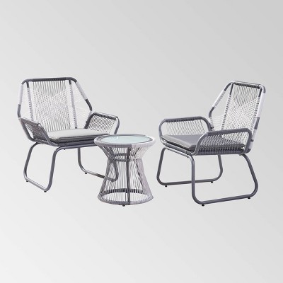 Milan 3pc Steel Chat Set - White/Gray - Christopher Knight Home