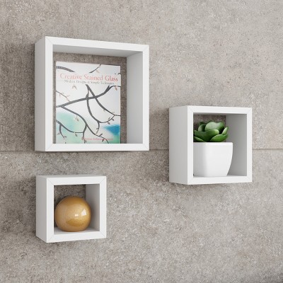 Floating Shelves- Cube Wall Shelf Set with Hidden Brackets, 3 Sizes to Display Decor, Books, Photos, More- Hardware Included by Hastings Home (White)
