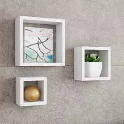 Floating Shelves- Cube Wall Shelf Set with Hidden Brackets, 3 Sizes to Display Décor, Books, Photos, More- Hardware Included by Lavish Home (White)