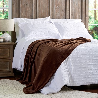 Oversized Mocha Brown Velvet Polyester Throw Blanket
