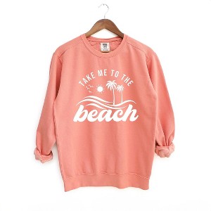 Simply Sage Market Women's  Garment Dyed Graphic Sweatshirt Take Me To The Beach Wave - 1 of 2