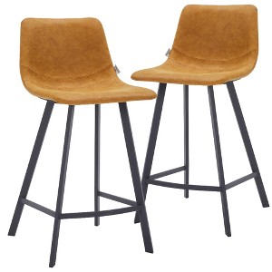 LeisureMod Elland Leather Bar Stool – Modern Counter Height Stool with Black Stainless Steel Legs for Kitchen Island or Home Bar Set of 2 - 1 of 4