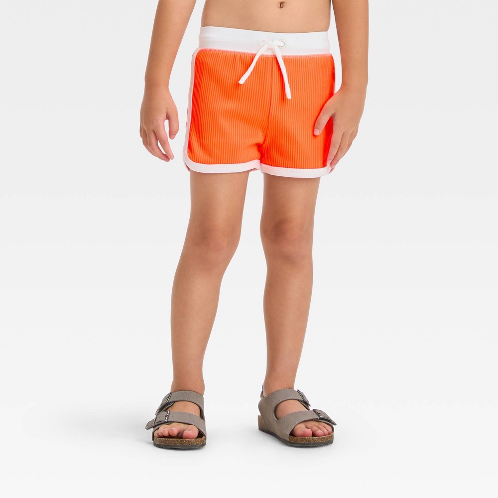 Photos - Swimwear Toddler Boys' Ribbed Swim Trunk - Cat & Jack™ Orange 3T: UPF 50+ Sun Prote