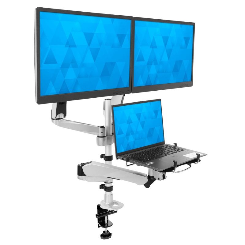 Mount-It! Monitor & Laptop Desk Stand, Fits Two Computer Monitors & One Laptop, Up To 27 Inch Monitors & 17 Inch Notebooks, Full Motion w/ Vented Tray, 2 of 11