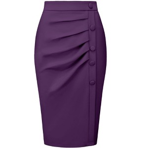 Hobemty Women's Wear to Work Elastic High Waist Pleated Bodycon Midi Skirts - 1 of 4