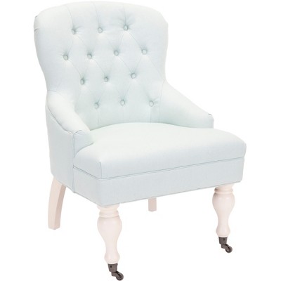 Robins Egg Blue Tufted Linen Cotton Accent Chair